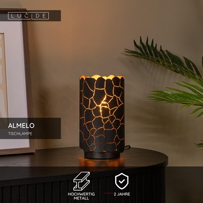 Lucide ALMELO - Tischlampe - Ø 15 cm - 1xE27 - Schwarz